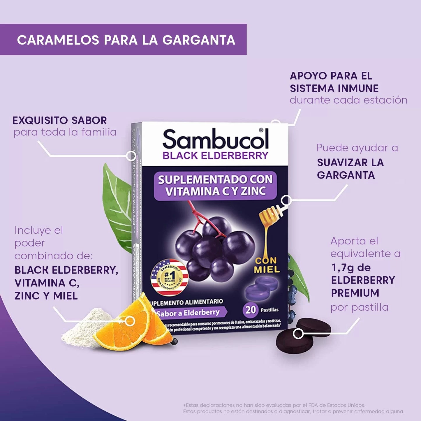 Sambucol Pastillas blandas para la Garganta con Miel x 20