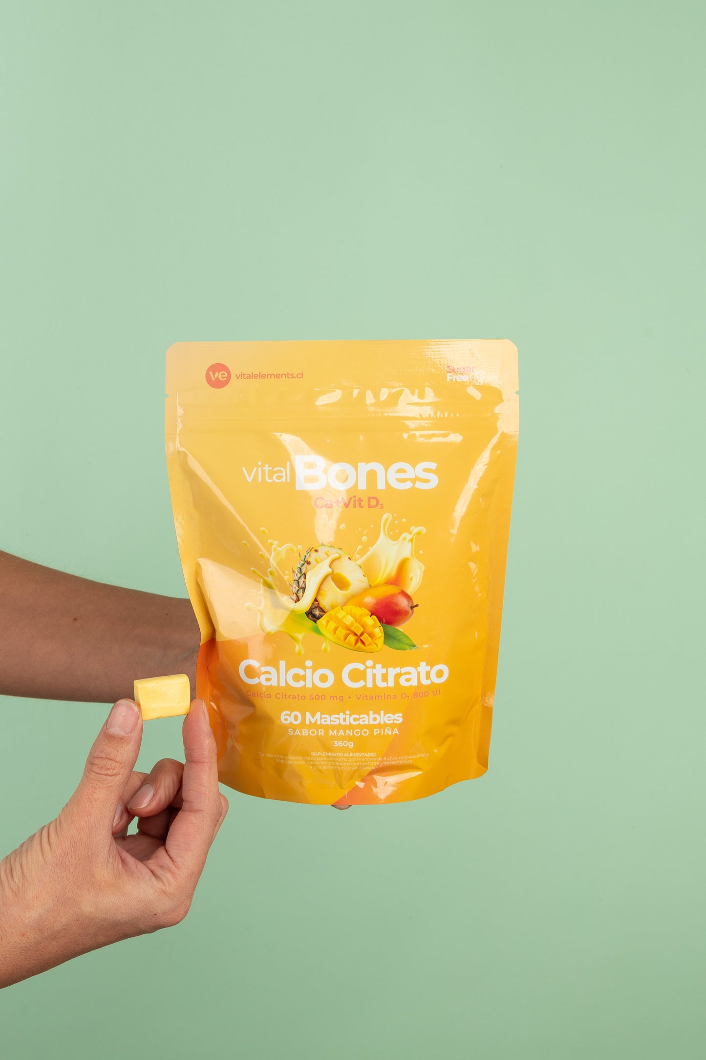 Vital Bones Calcio Citrato + Vitamina D3 | 60 Masticables Sabor Mango Piña