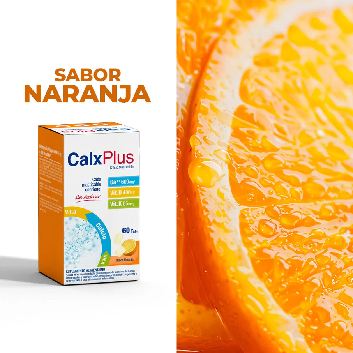 CalxPlus® Naranja – 60 Comprimidos masticables