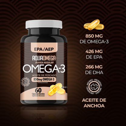 AquaOmega Regular Strength Omega-3 Premium 60 Cápsulas Blandas | EPA + DHA de Alta Pureza