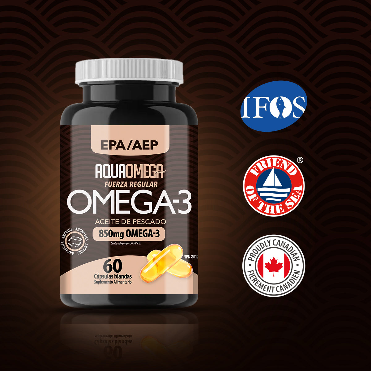 AquaOmega Regular Strength Omega-3 Premium 60 Cápsulas Blandas | EPA + DHA de Alta Pureza