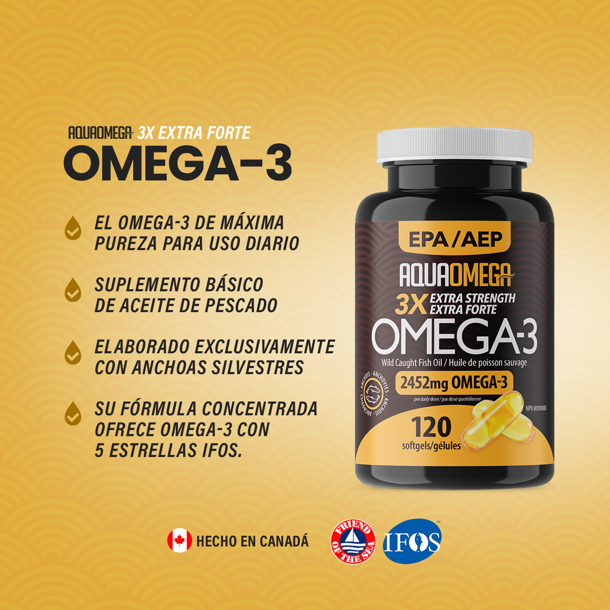 AquaOmega® 3X Extra Forte Omega-3 Premium 120 Cápsulas Blandas