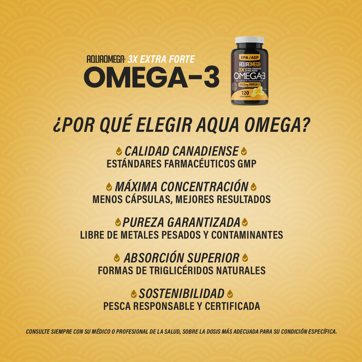 AquaOmega® 3X Extra Forte Omega-3 Premium 120 Cápsulas Blandas
