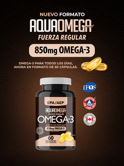 AquaOmega Regular Strength Omega-3 Premium 60 Cápsulas Blandas | EPA + DHA de Alta Pureza