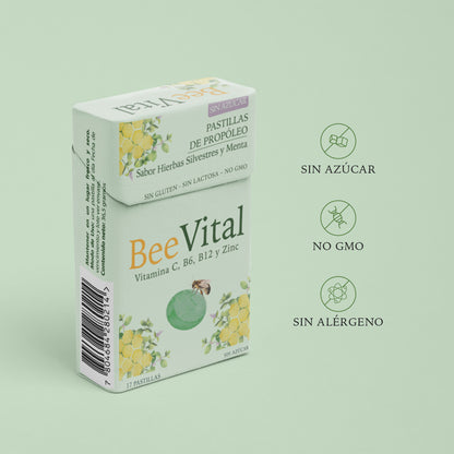 BeeVital® Pastillas de Propóleo Sin Azúcar Sabor Menta | Propóleo, Vitamina C y Zinc
