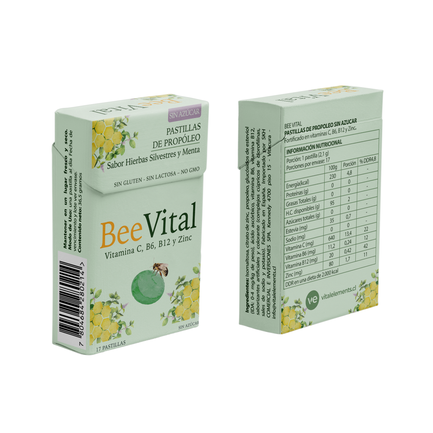BeeVital® Pastillas de Propóleo Sin Azúcar Sabor Menta | Propóleo, Vitamina C y Zinc