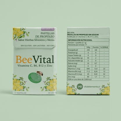 BeeVital® Pastillas de Propóleo Sin Azúcar Sabor Menta | Propóleo, Vitamina C y Zinc
