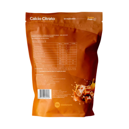 Vital Bones Calcio Citrato + Vitamina D3 | 60 Masticables Sabor Caramelo