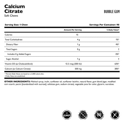 Celebrate® Calcio Masticable con Vitamina D3 Sabor Bubblegum | 90 Masticables Suaves
