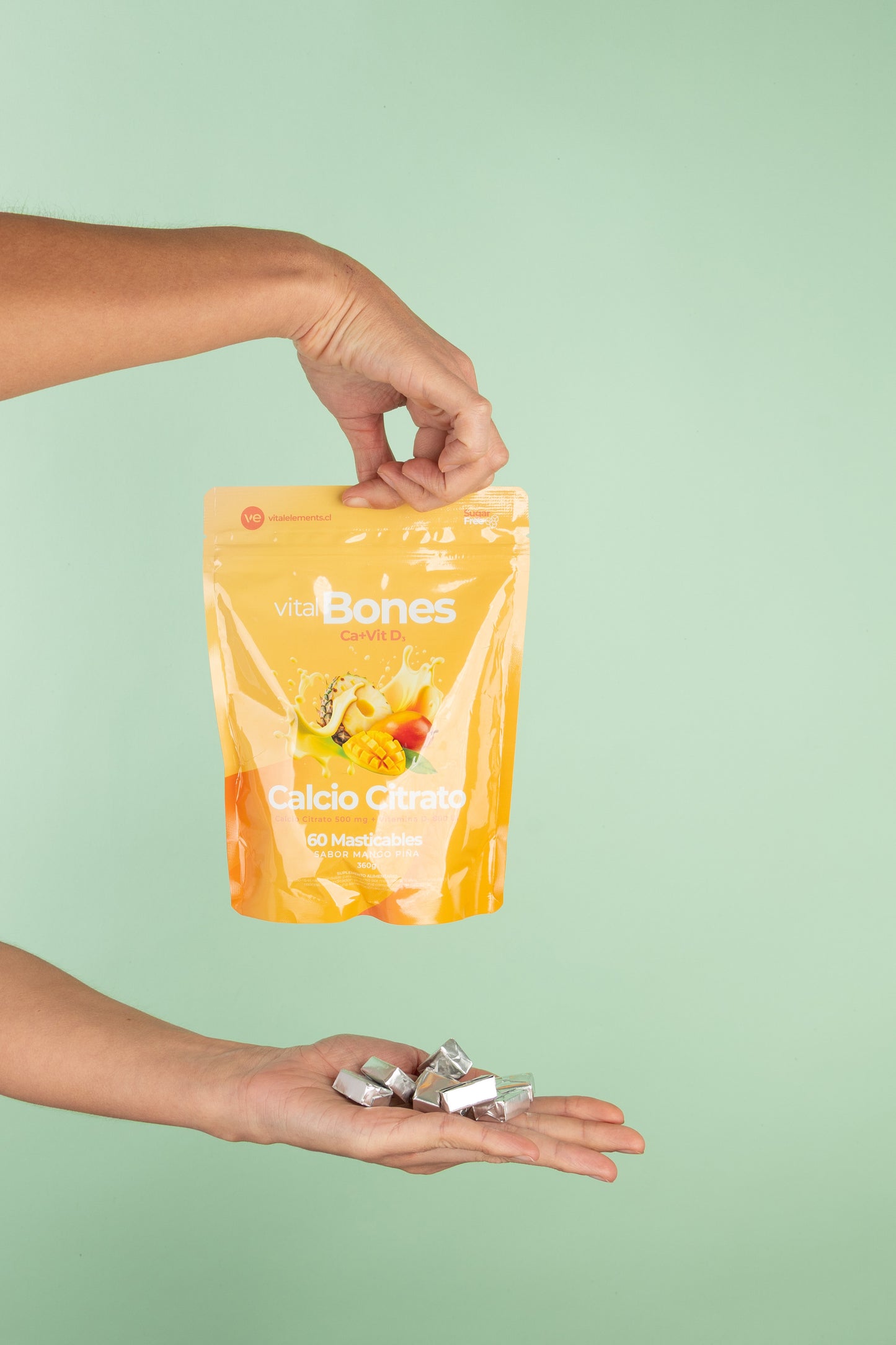 Vital Bones Calcio Citrato + Vitamina D3 | 60 Masticables Sabor Mango Piña