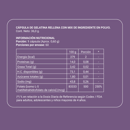 Vital MF -  Metilfolato 500 mcg 60 Cápsulas