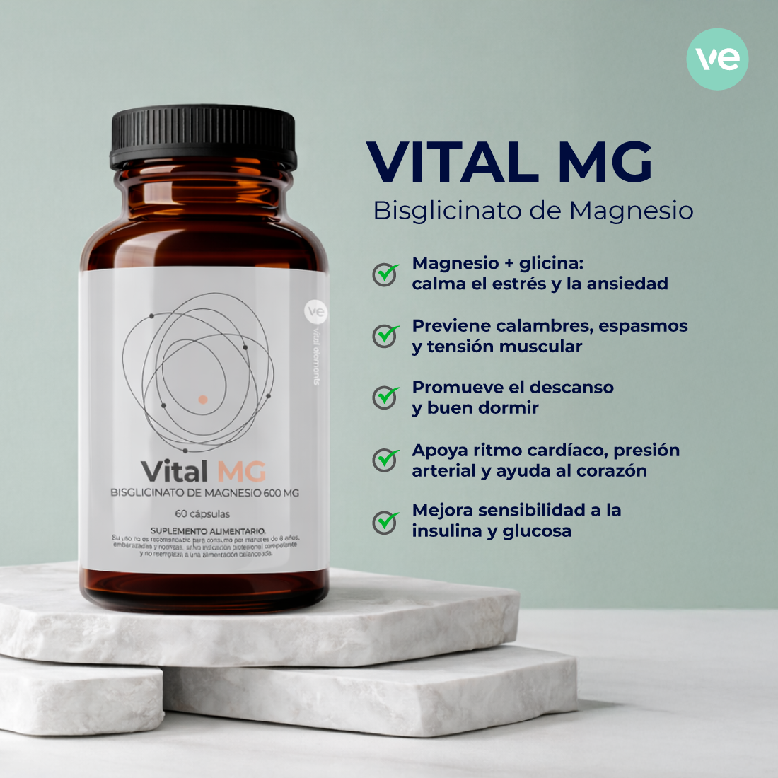 VITAL MG - Blisglicinado de Magnesio 600 mg
