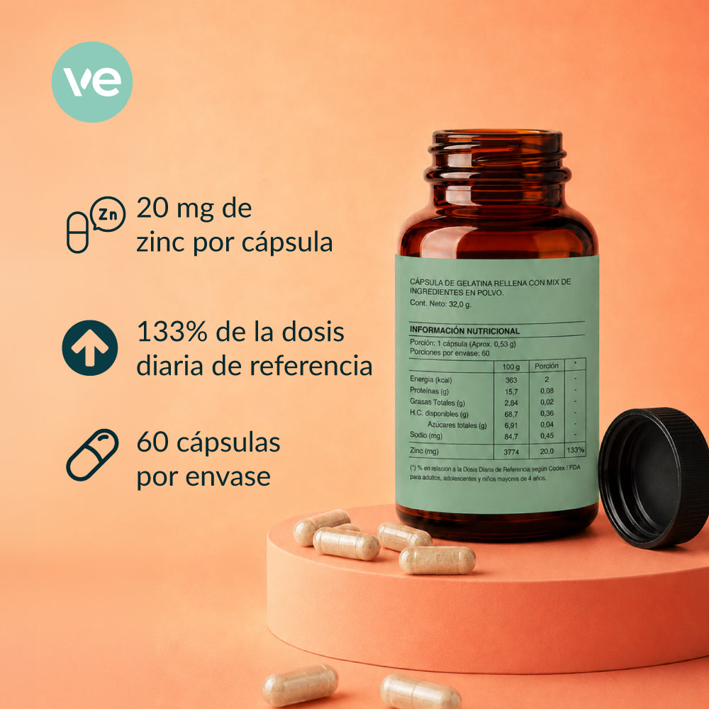 Vital ZN - Bisglicinato de Zinc 20 mg 60 Cápsulas