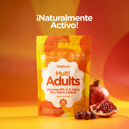 VitalGum Multi Adults | 15 Gomitas Multivitamínicas Sabor Granada