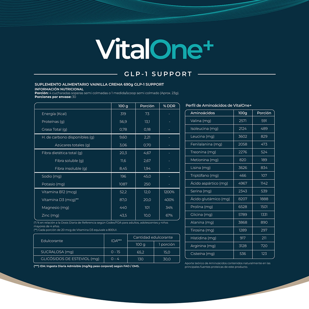 Vital One+ | Proteína, Fibra, Vitaminas y Minerales | 30 Porciones Sabor Vainilla Crema