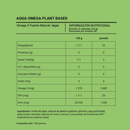 AquaOmega® Plant Based Omega-3 Premium 120 Cápsulas Blandas | Omega-3 Vegano de Microalgas