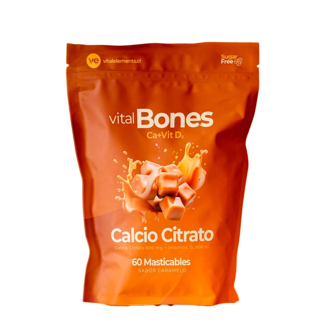 Vital Bones Calcio Citrato + Vitamina D3 | 60 Masticables Sabor Caramelo