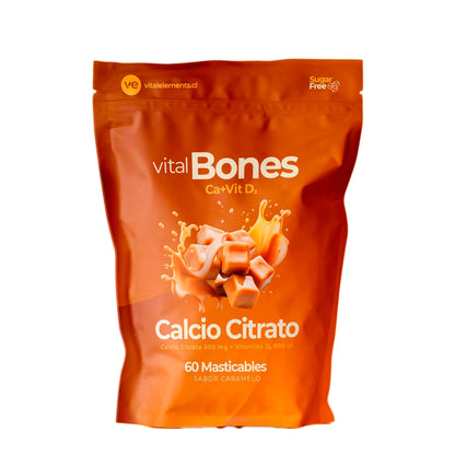 Vital Bones Calcio Citrato + Vitamina D3 | 60 Masticables Sabor Caramelo