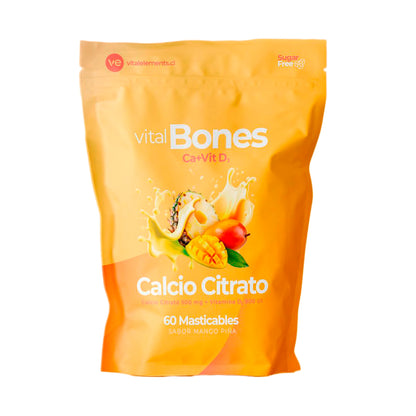 Vital Bones Calcio Citrato + Vitamina D3 | 60 Masticables Sabor Mango Piña